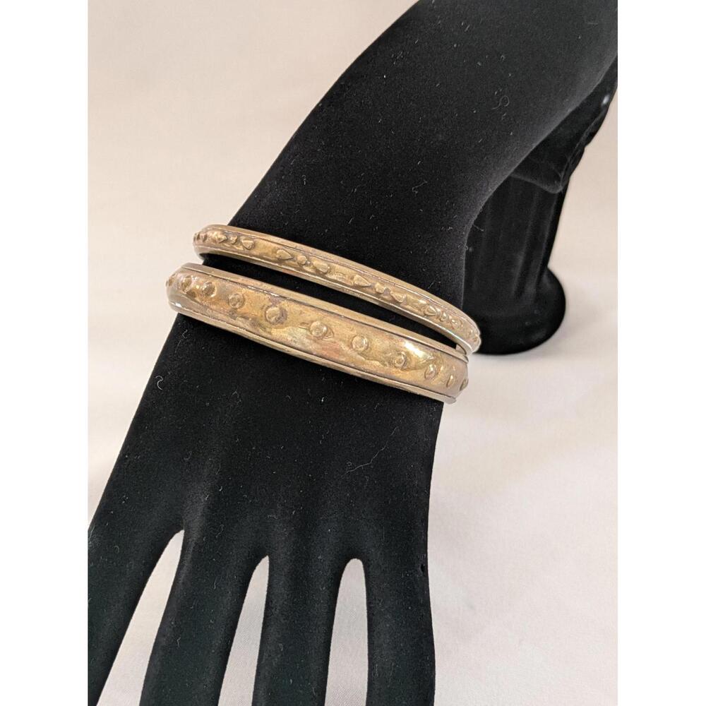 Set of 2 Vintage Style Textured Bracelets, Gold/Bronze Tone with Raised Details